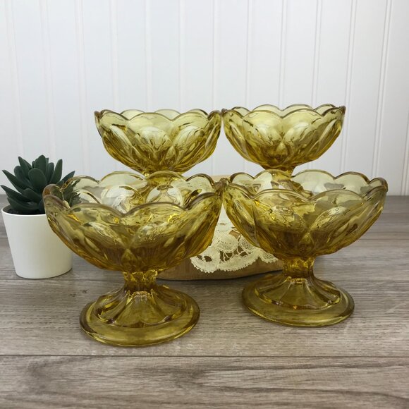 Vintage Amber Glass Footed Sherbet Bowls by Anchor Hocking, Fairfield Pattern - Picture 2 of 10